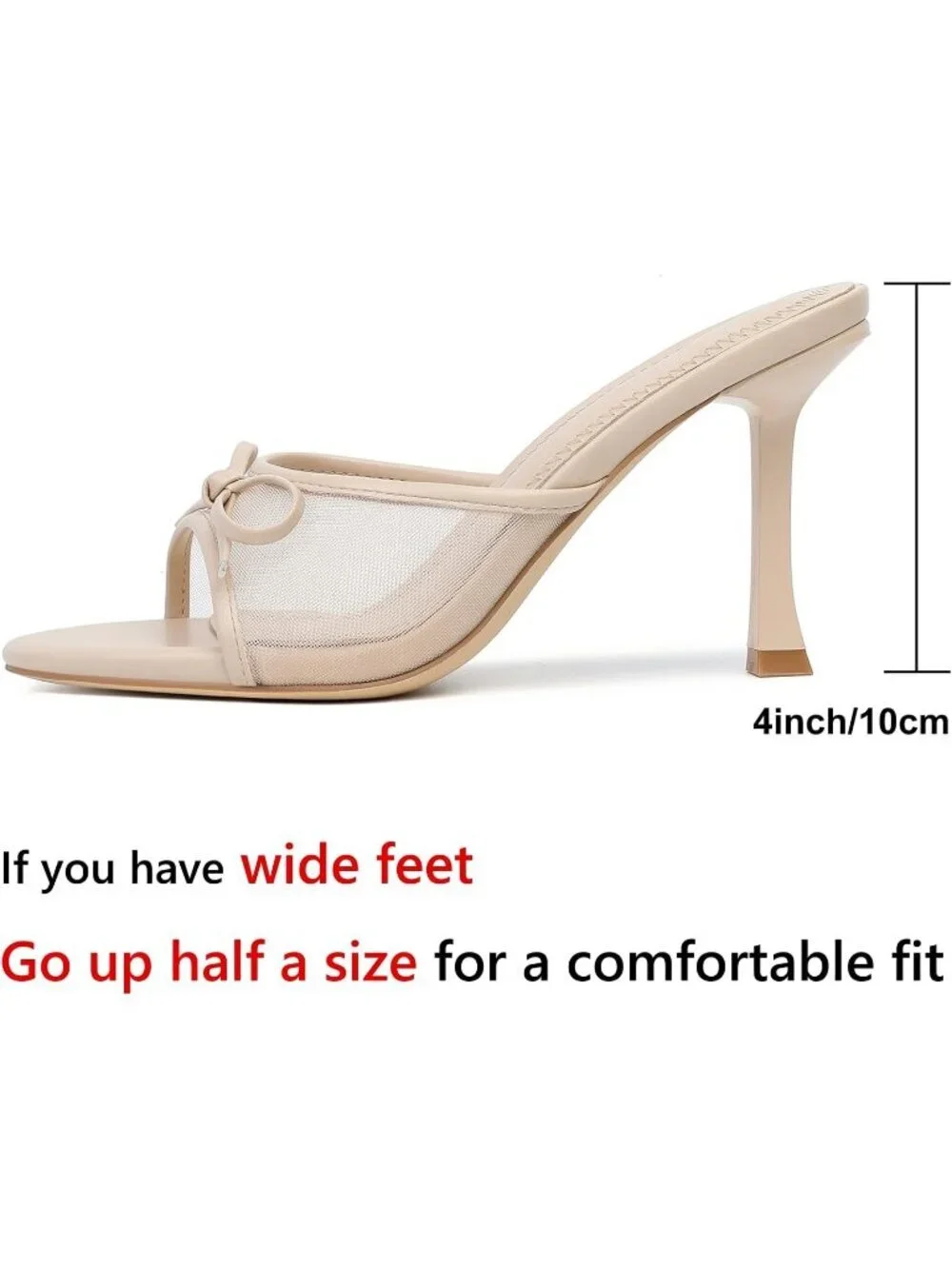 Women's Round Toe Heels With Bow Mules Nude Slip on Stiletto Backless Sandals - Picture 4 of 6
